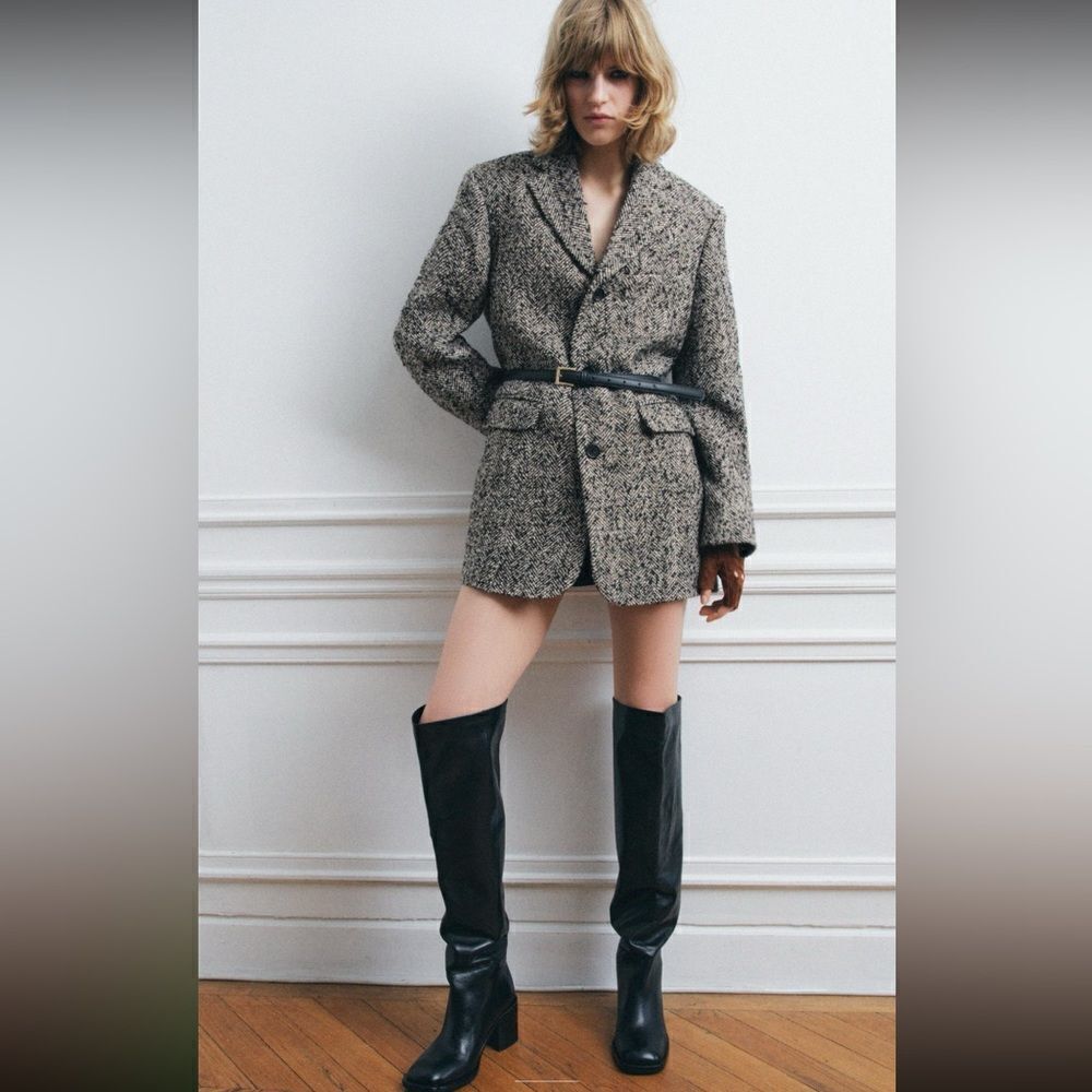 Zara BELTED OVERSIZED BLAZER WOOL BLEND ZW COLLECTION Size Medium